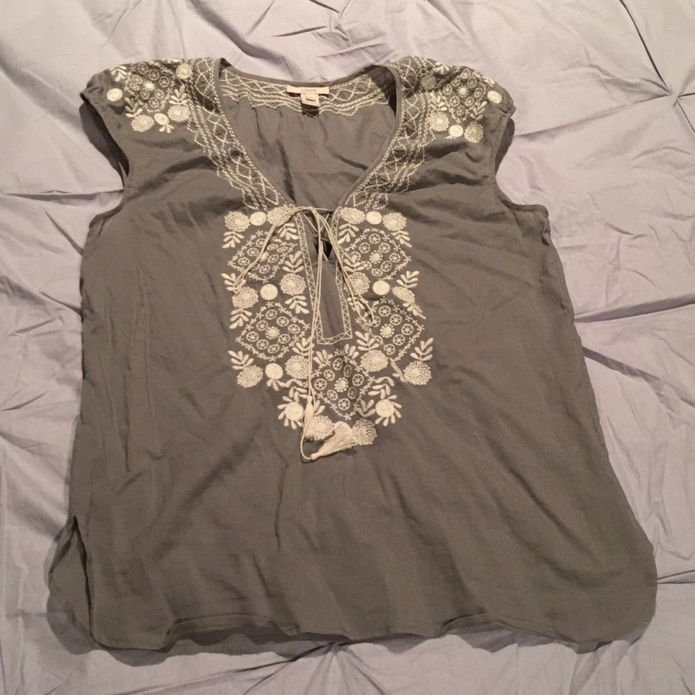 Gray embroidered J. Crew blouse