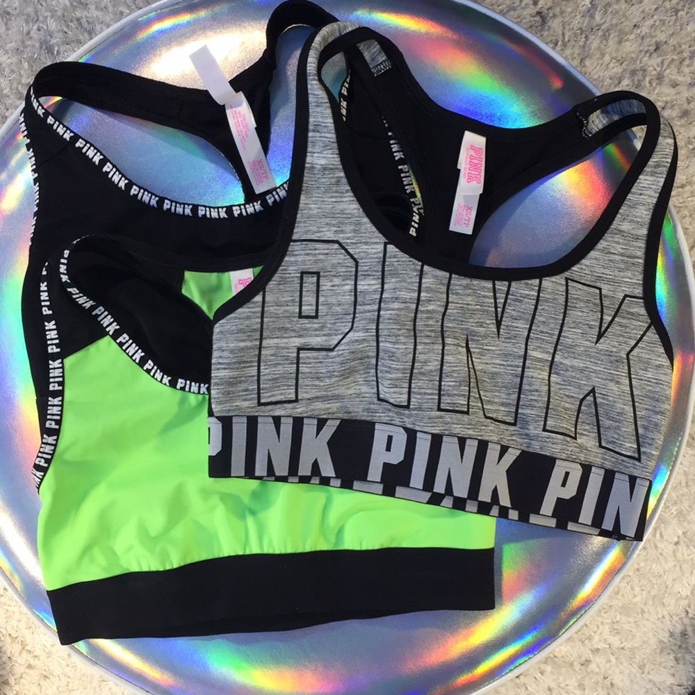 Set of 3 VS PINK logo crop sports bras