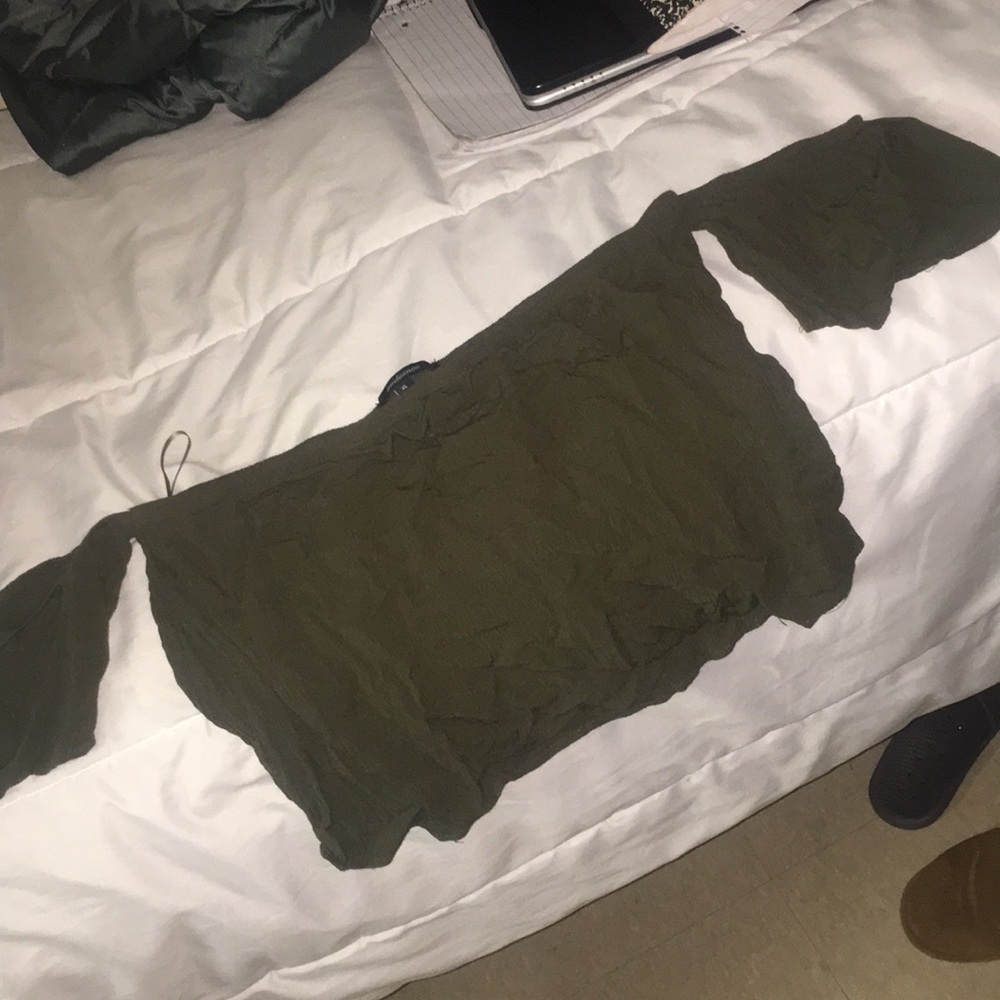 Olive off the shoulder crop blouse