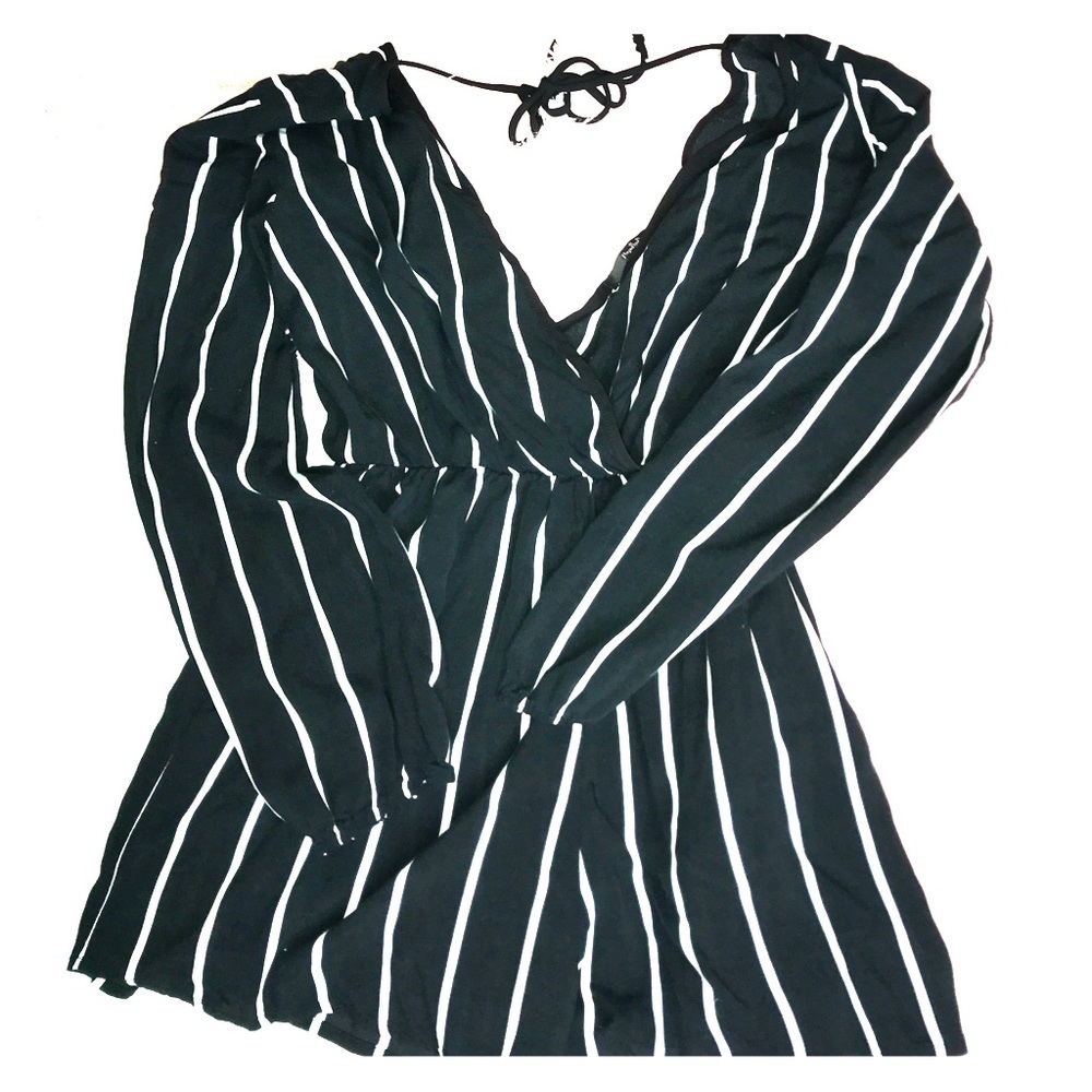 Black/White Striped Open Back Romper