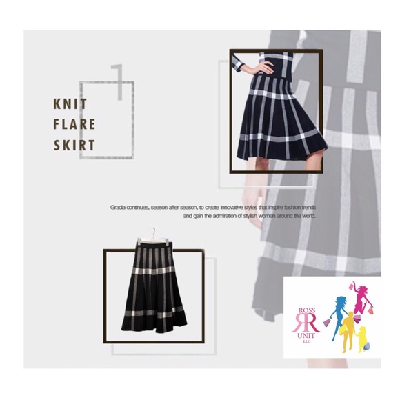 Checkered Knit Flare Skirt - Picture 2 of 2