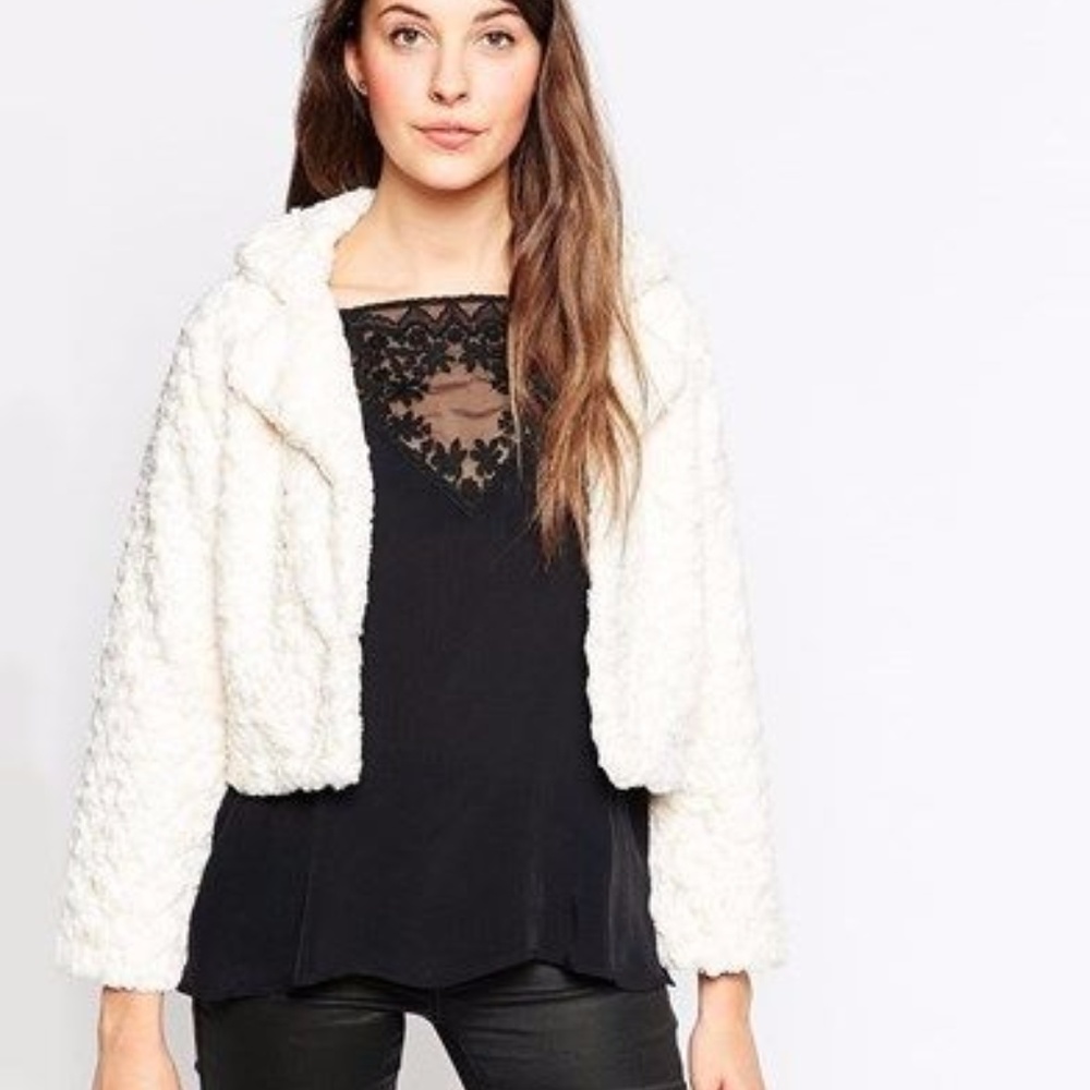 Brave Soul Faux Fur Jacket in Cream