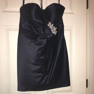 Strapless Navy blue Bill Levkoff bridesmaid dress