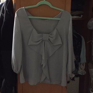 Low back with bow grey silky dress top