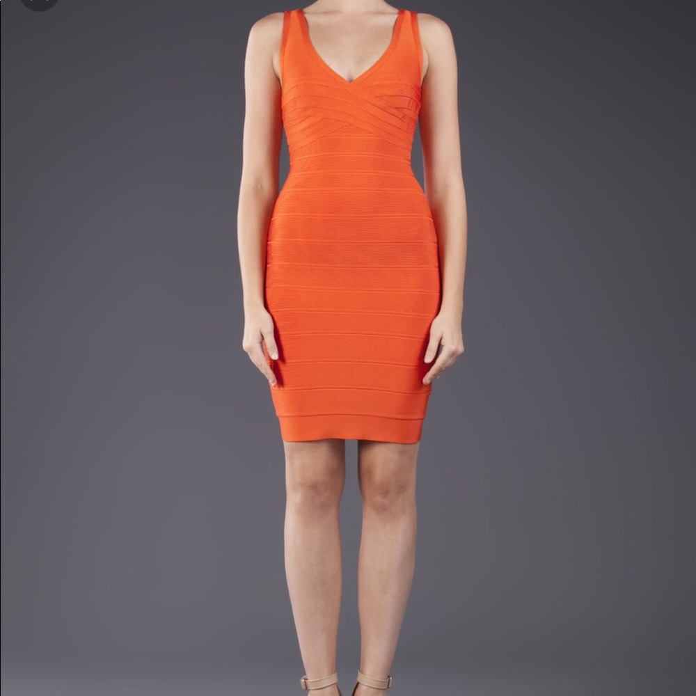 Herve Leger orange Mili Dress