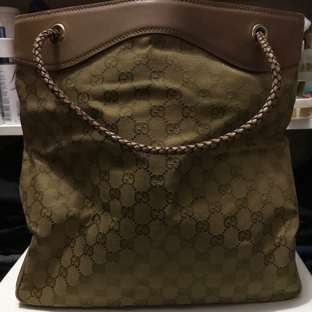 Authentic golden brown Gucci monogram tote