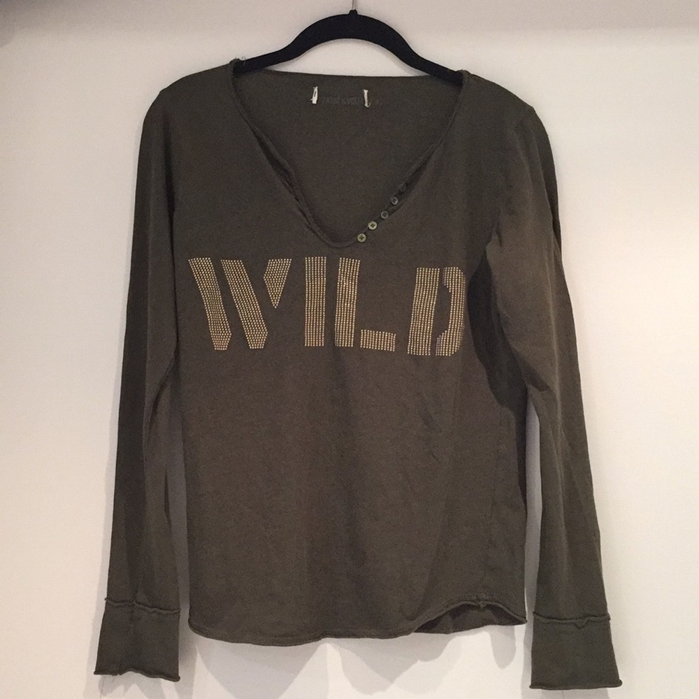 Zadig and Voltaire Long Sleeve Beaded Cotton Tee