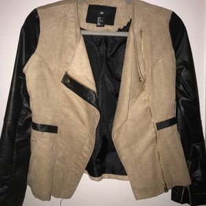Tan and black leather jacket !