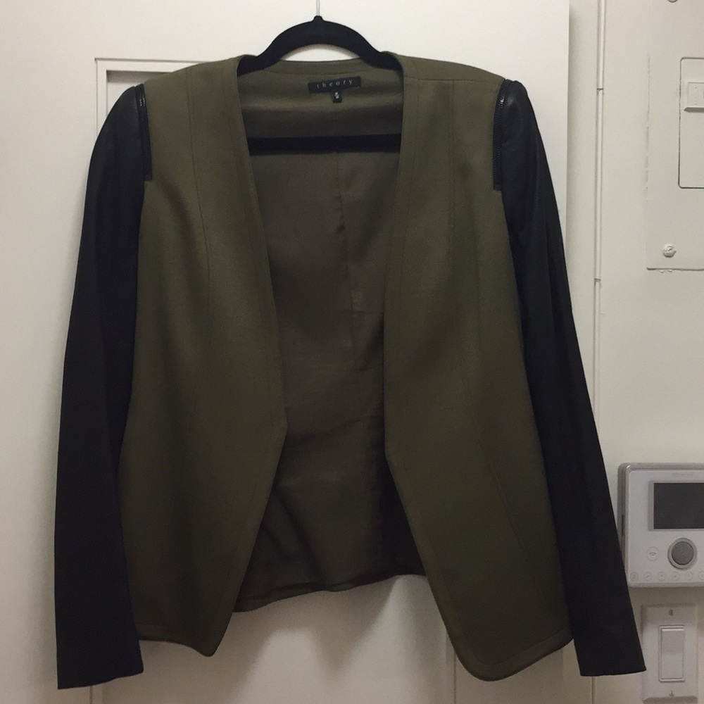 Theory leather-sleeved blazer