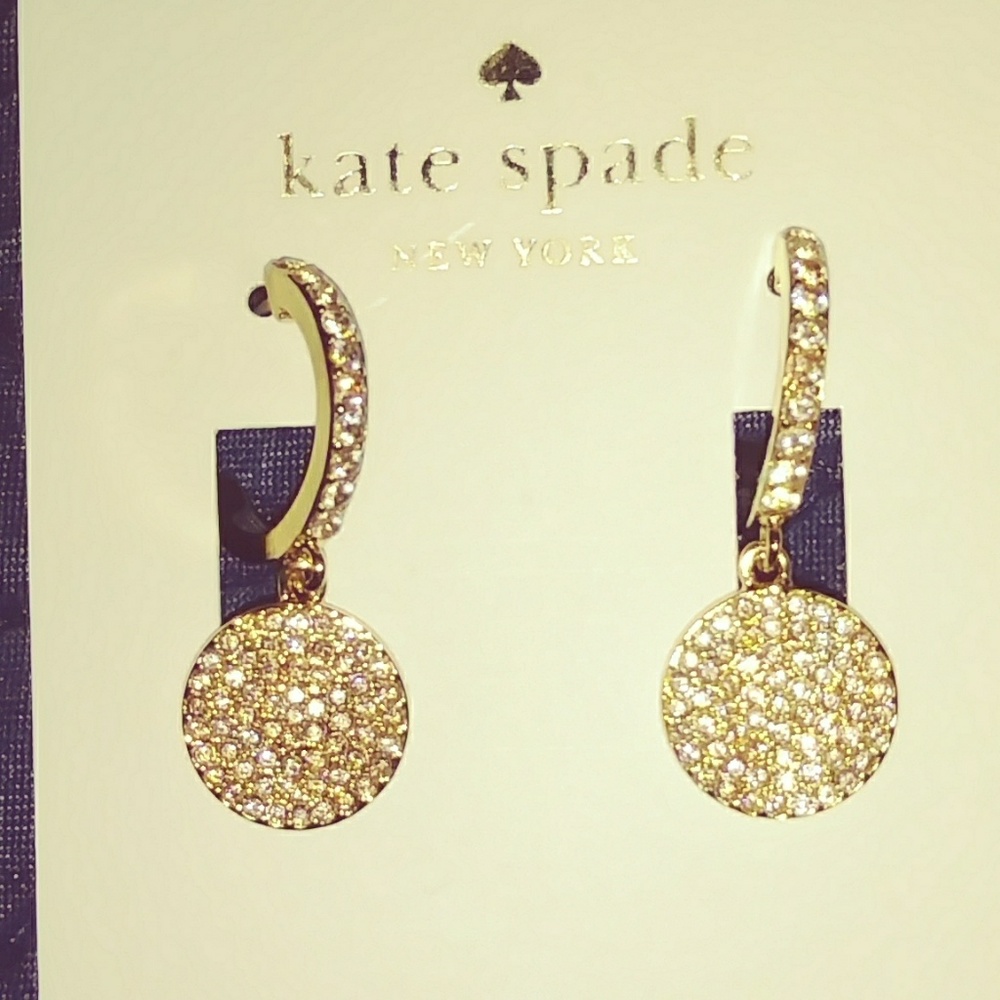 kate spade hoop drop earrings gold tone w CZ NWT - Picture 2 of 7