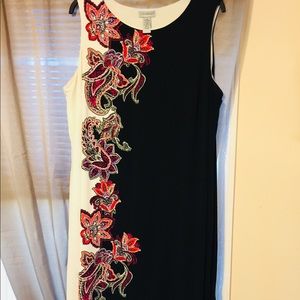 Colorblock w/flowers sleeveless dress