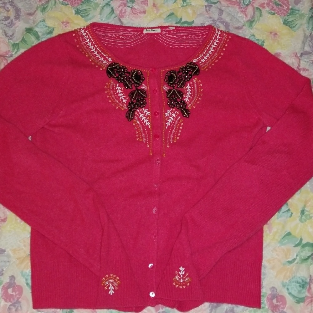 Joy vs Happiness Light sweater w/ hand-made beads