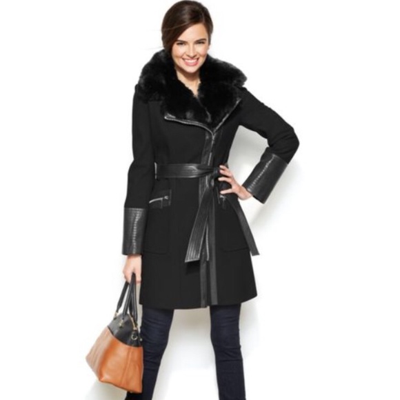 Via Spiga Jackets & Blazers - Via Spiga Faux Fur & Faux Leather Wool Coat