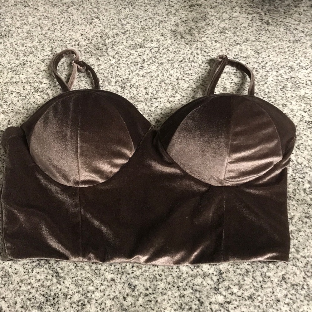 velvet soft metallic colored crop top with padding