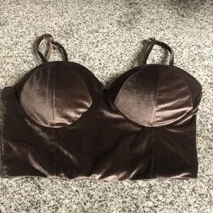 velvet soft metallic colored crop top with padding