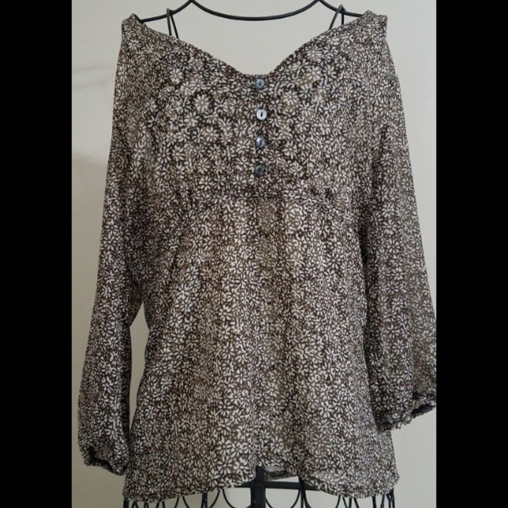 🔥Bass Brown Floral Blouse 3/4 Sleeves NWT