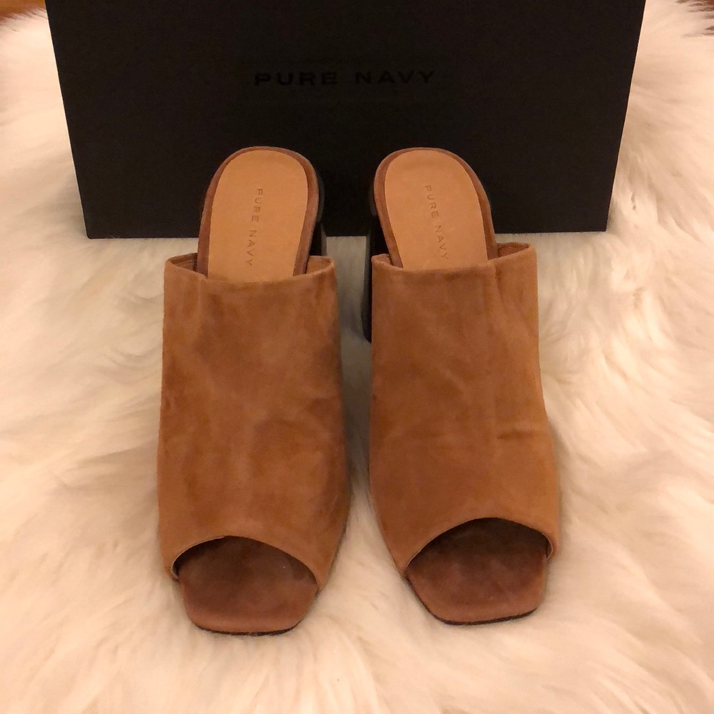NEW Suede “Clein” Sandals/ Mules in Cognac, Sz 7
