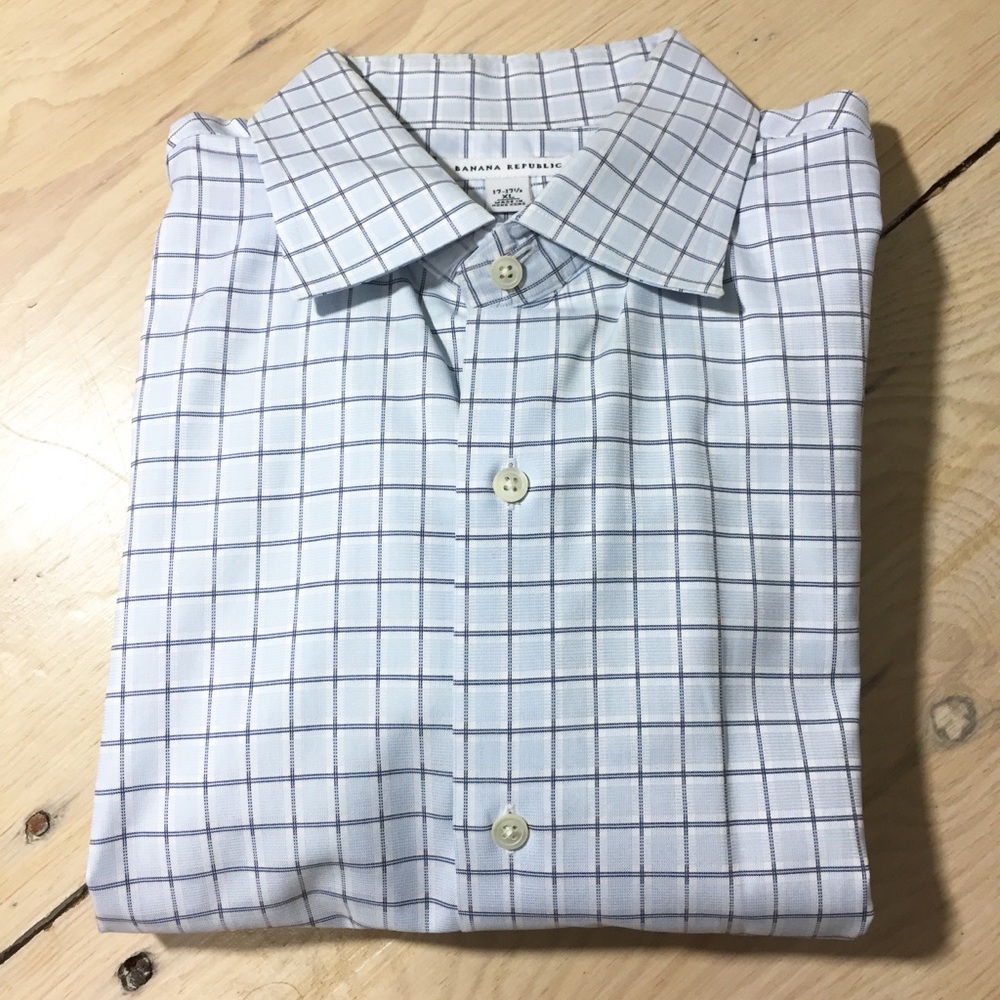Banana Republic Lt Blue/Navy Plaid Shirt