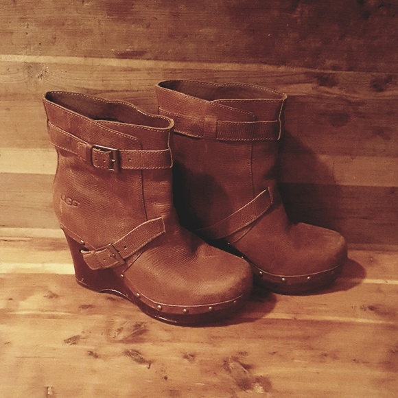Brown Leather UGG Wedges size 7 - Picture 2 of 8