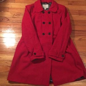 Red long pea coat