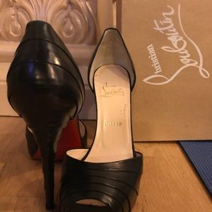 Christian Louboutin 4+ Black Open Toe Heels (Saks)