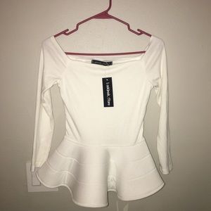 White peplum top (off the shoulder, also in black)