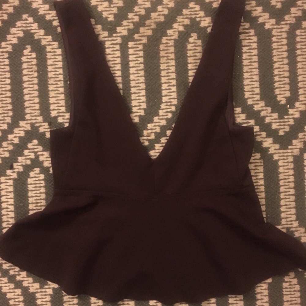 Burgundy Peplum Plunging Shirt