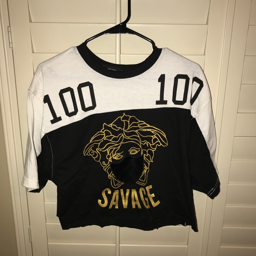 Oversized Versace Inspired frayed CropTop!