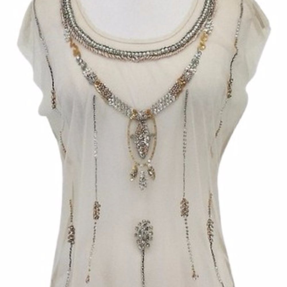 Chann Luu White Swan Gold Beaded Sleeveless TOP