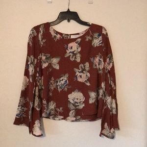 Brown and floral float long sleeve blouse!