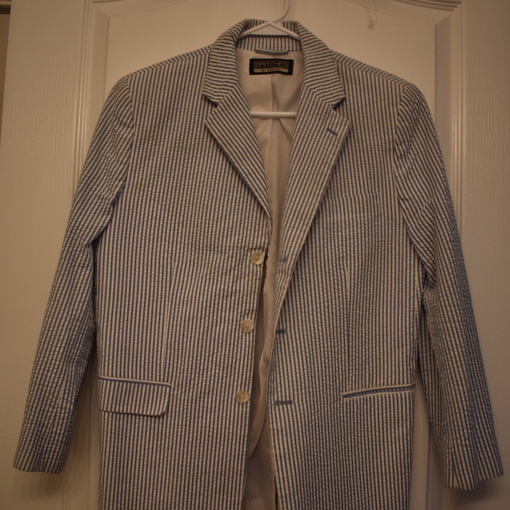 Blue and white striped linen blazer XL