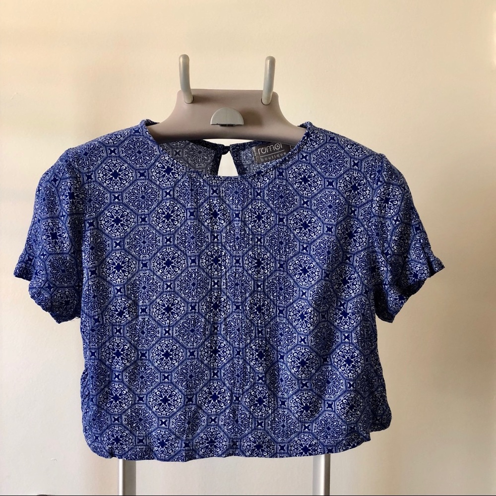 LF blue and white crop top