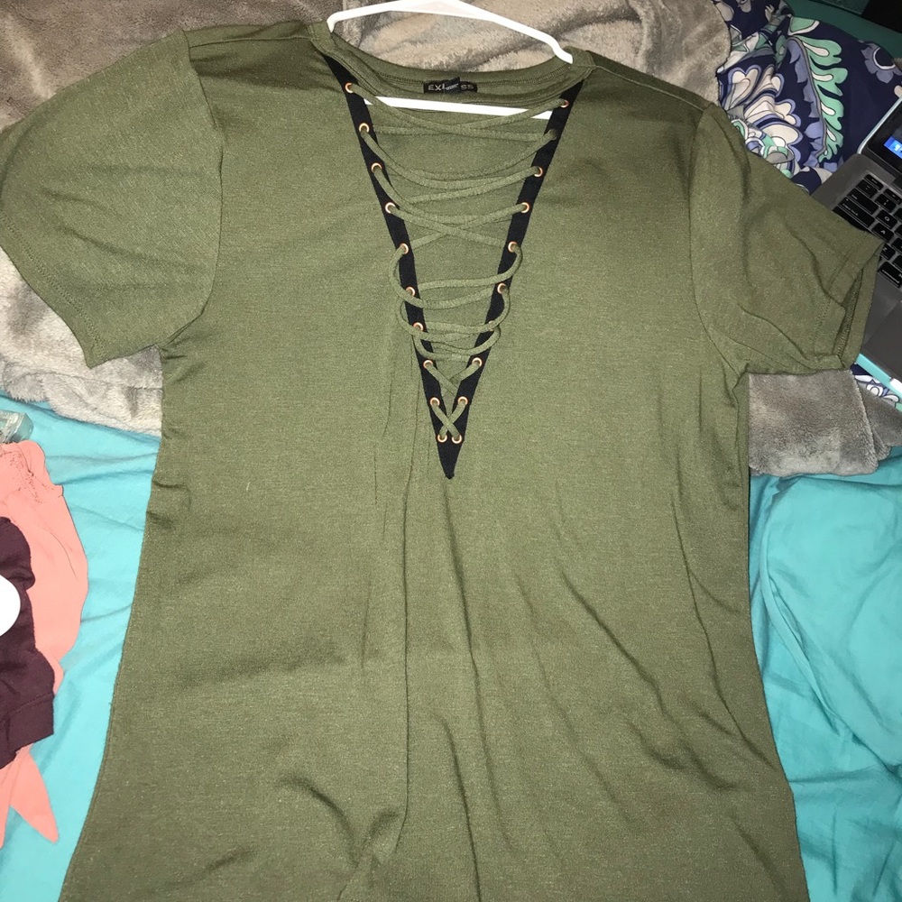 Express olive lace up top