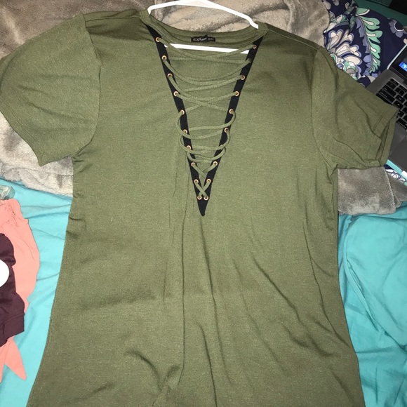 Express olive lace up top - Picture 1 of 2
