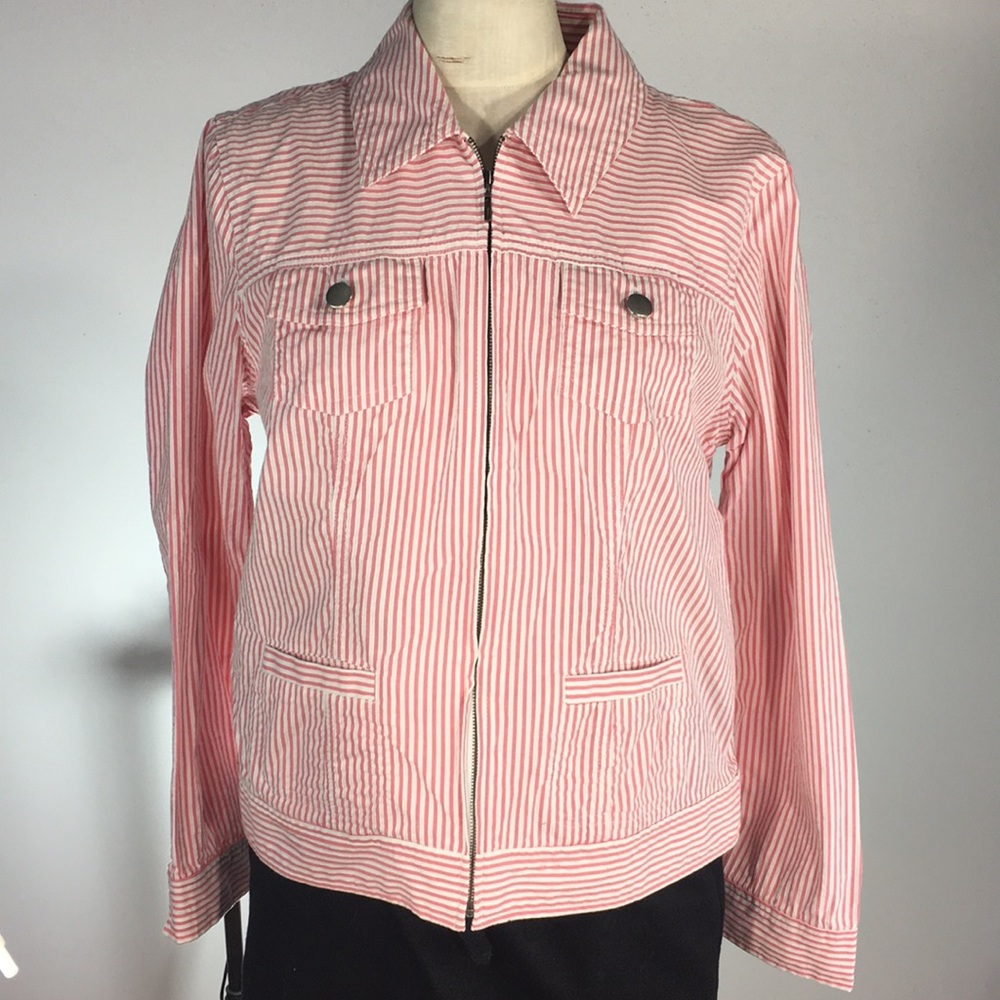 Christopher & Banks pink and white stripe jacket M