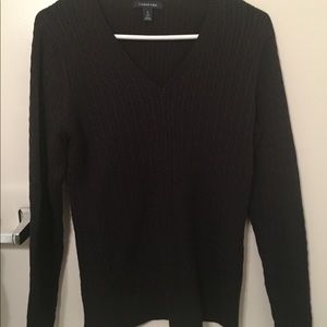 Lands End Black V-neck cable sweater. Small