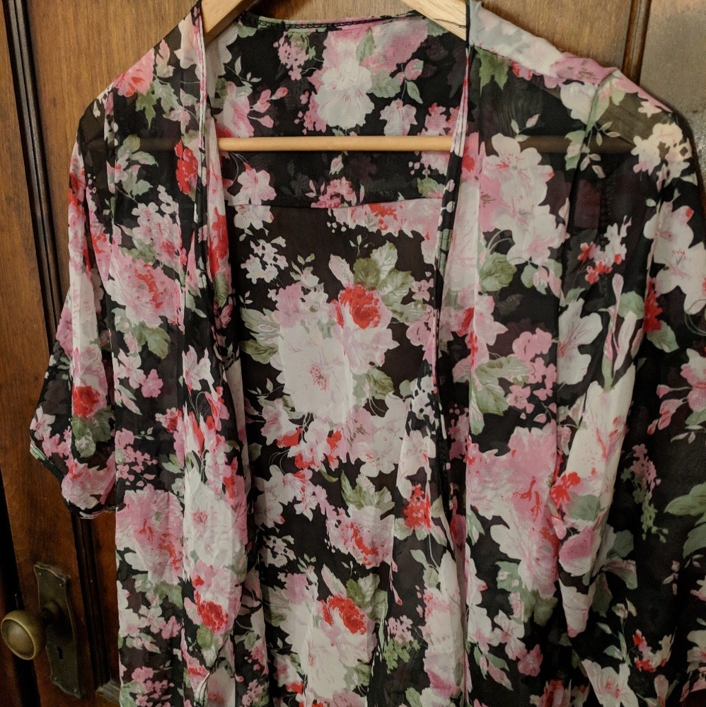 Sheer floral kimono cardigan - Picture 2 of 2