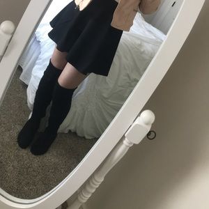 Black suede Thigh high Flat boots