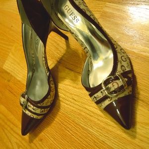 Guess Heels, Maroon and Tan, Buckle Detail