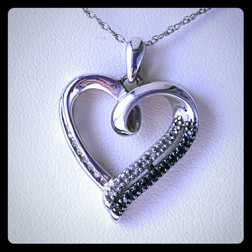 Zales black white diamond sterling heart necklace