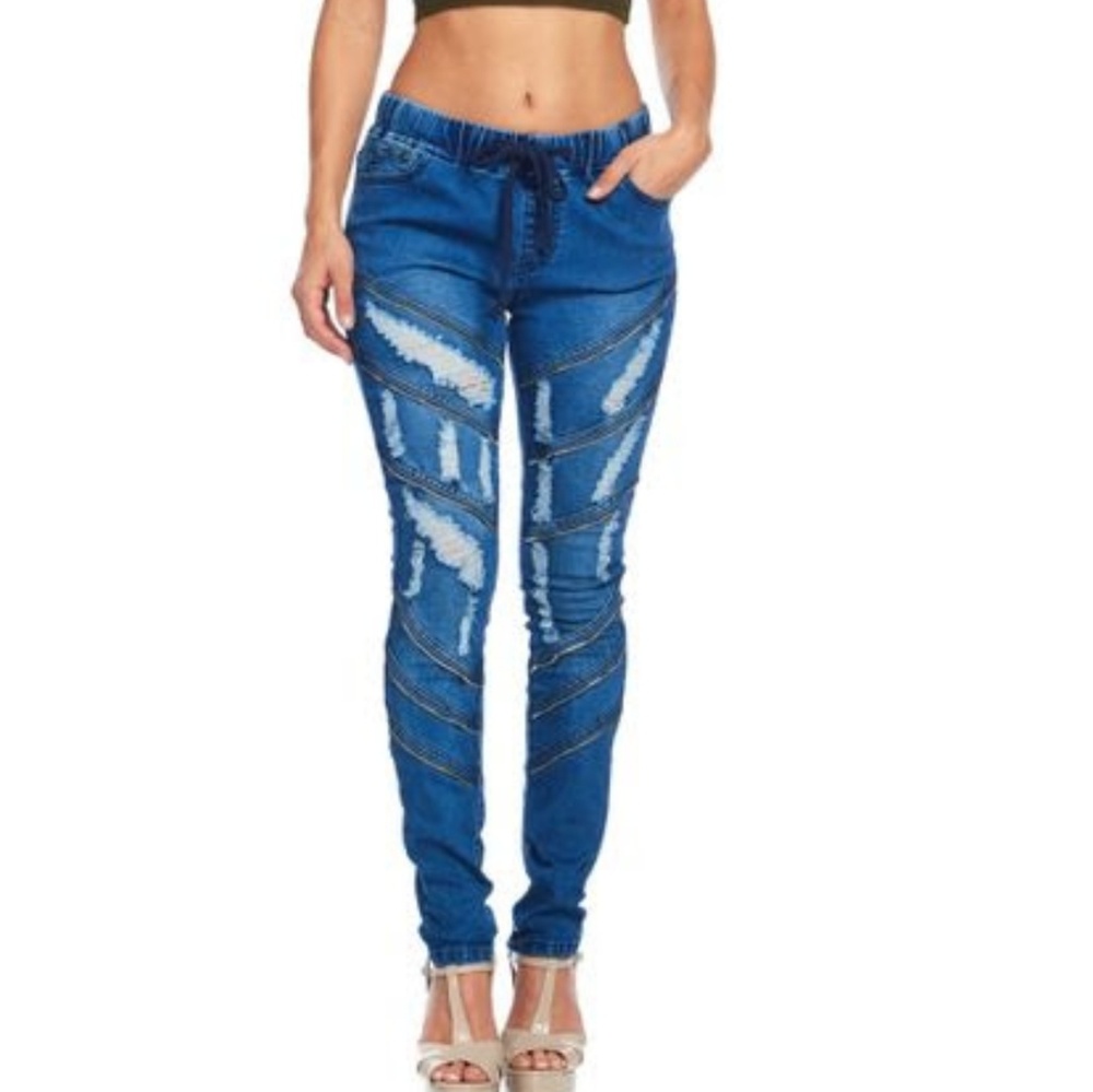 Ripped jean joggers