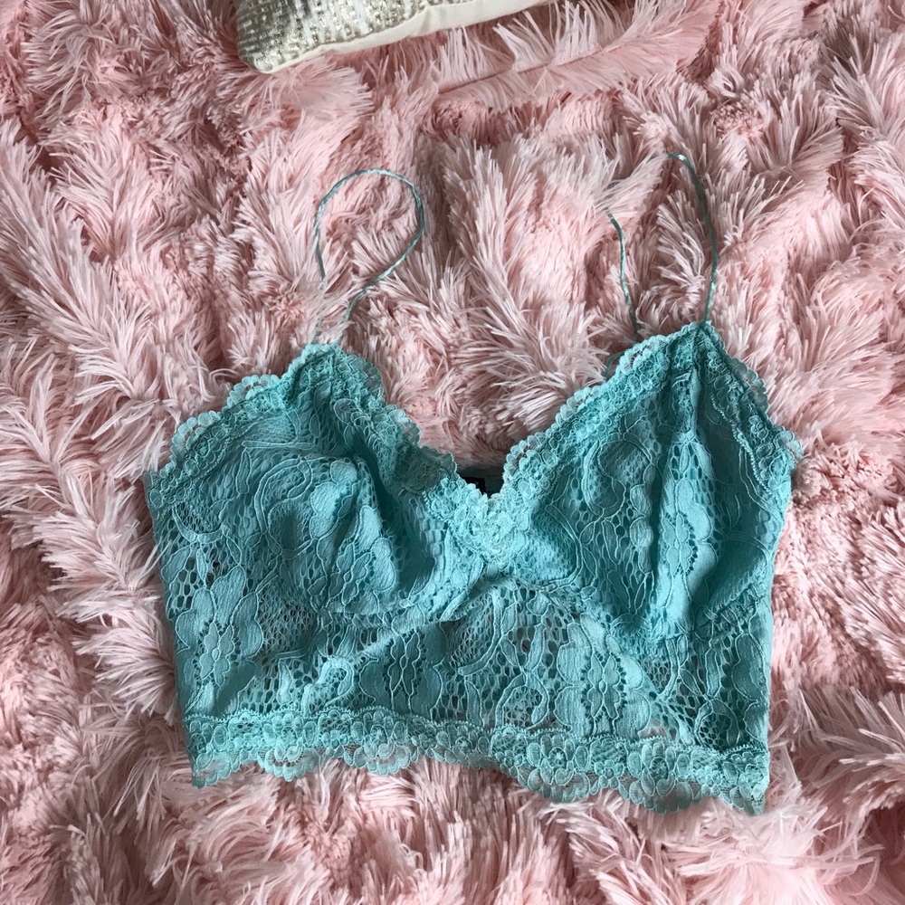 Mint Blue Lace Bralette Crop Top