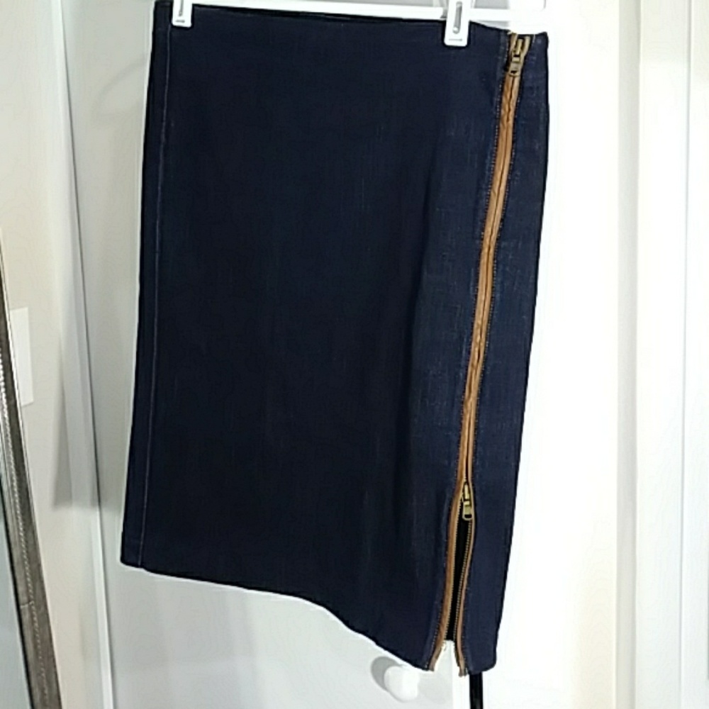 Ralph Lauren Leather Trim Zip Jean Skirt, 4