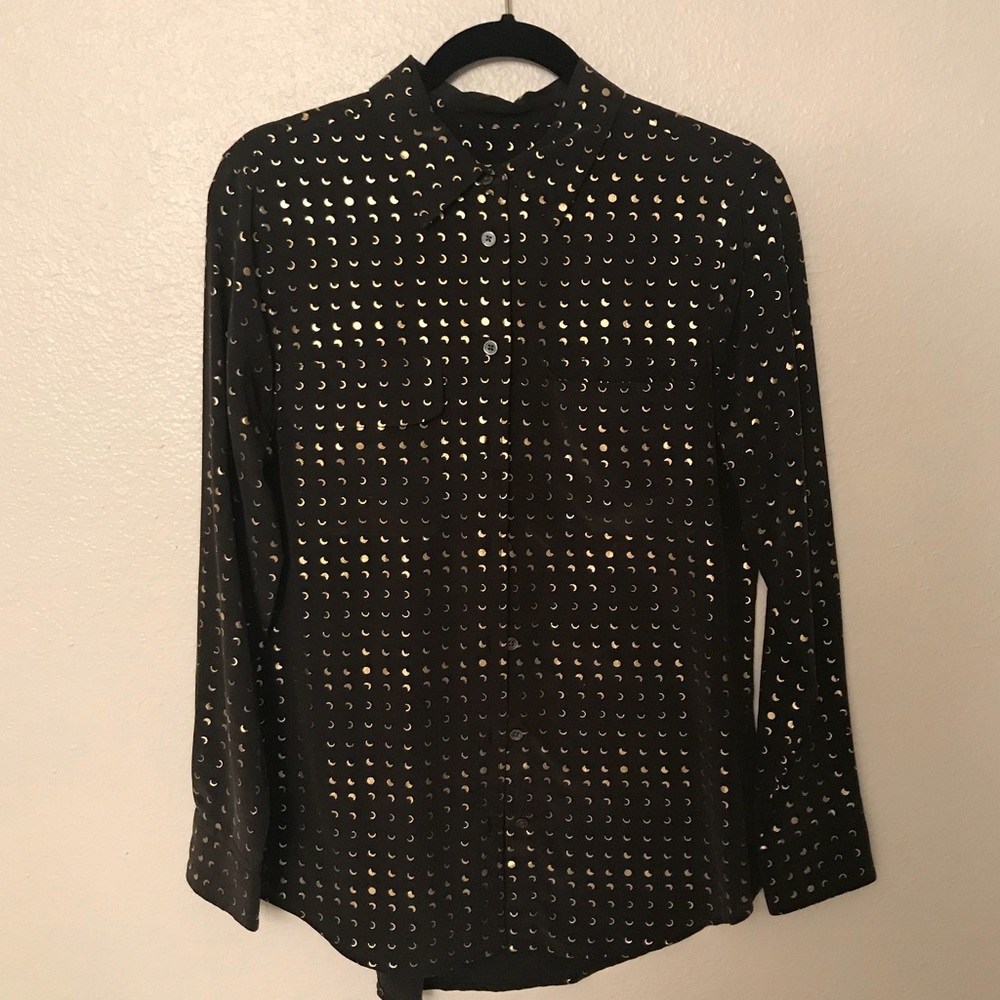 Equipment Gold Foil Moon Printed Long Sleeve Top