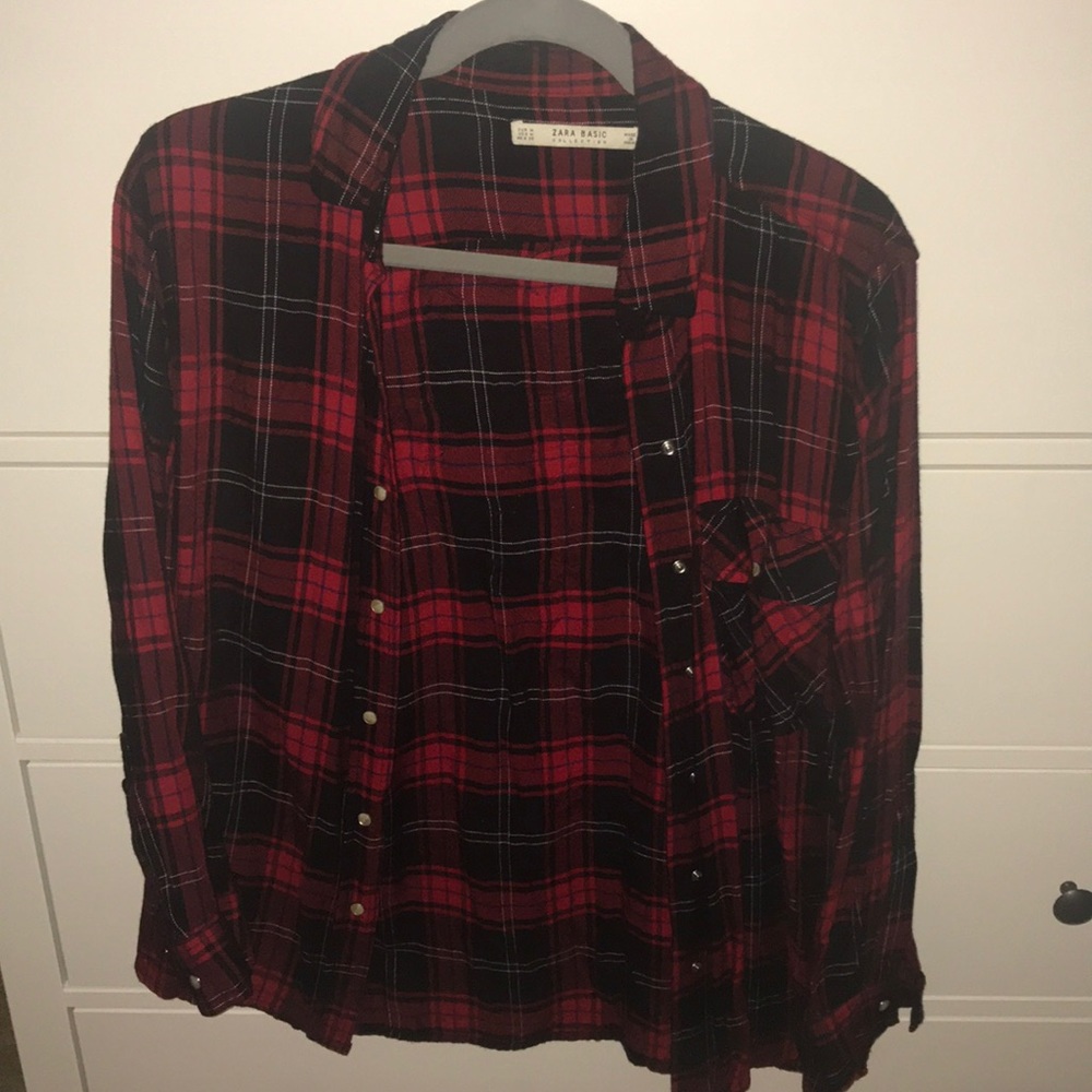 Zara embroidered button up flannel