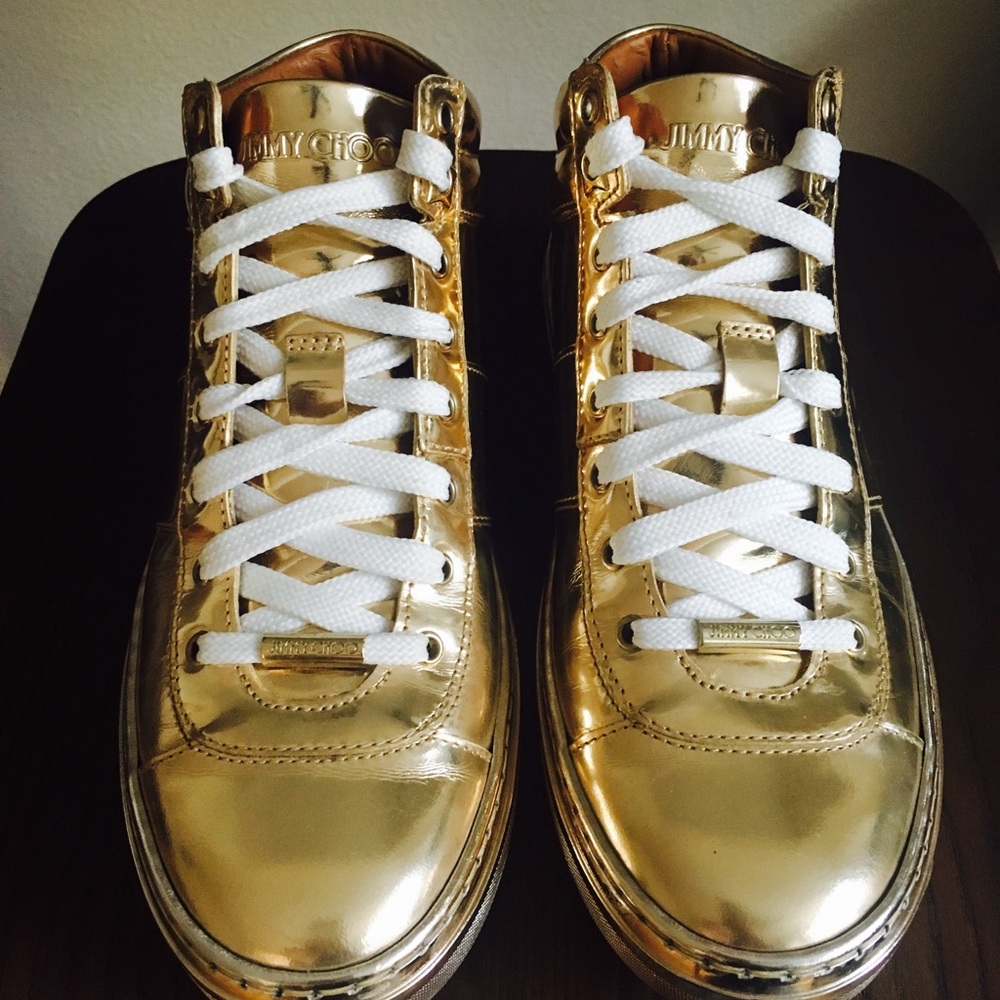 Jimmy Choo Metallic Gold Mid-Tops 5-5 1/2