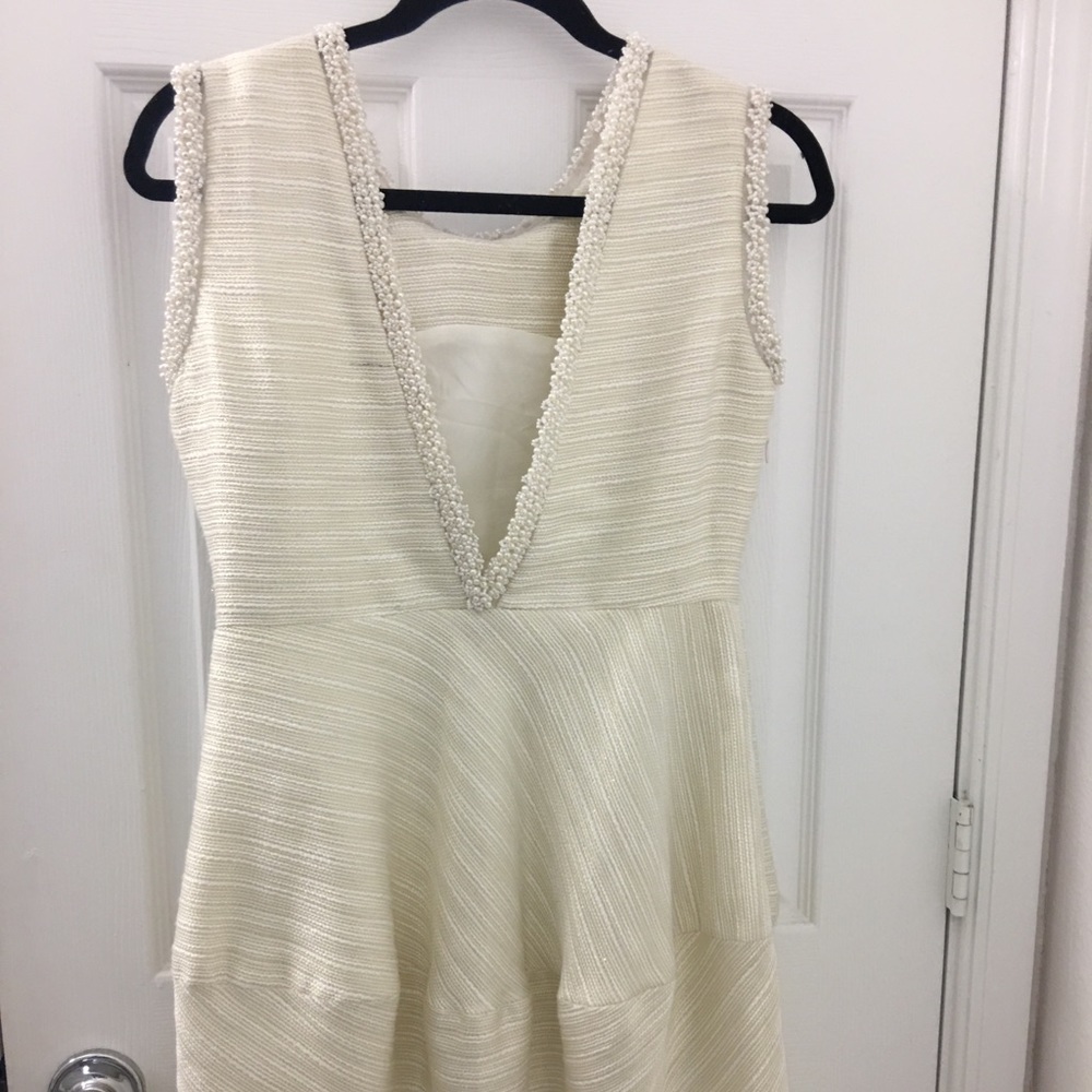 LUNA Gold & Ivory Cocktail Dress w/ Beaded Piping