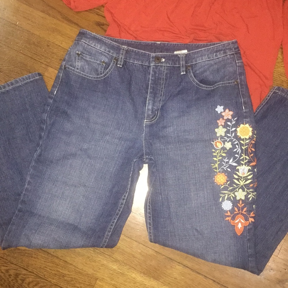 Talbots Embroidered Floral Petite Jeans