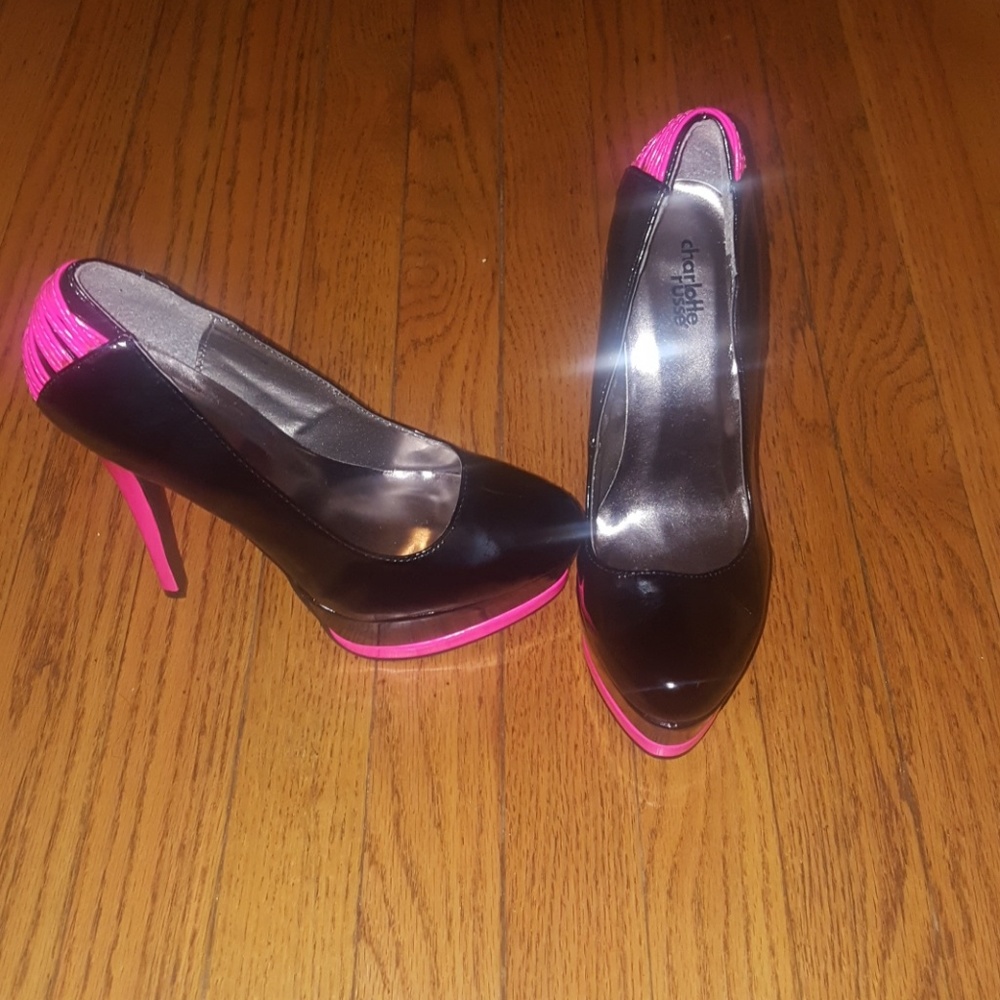 Pink and Black Patent leather heels