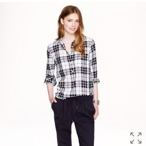 J Crew Gauze Popover Navy Plaid Top